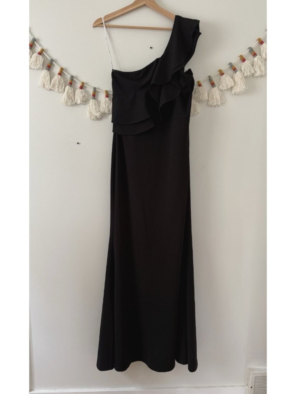 Lulus Grand Beauty Black Ruffled One Shoulder Mermaid Maxi Dress Wedding NWT XL